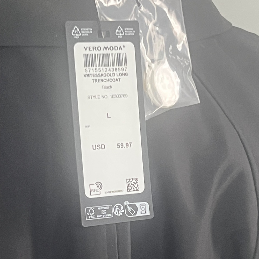 Vero Moda Classic Black Trench Coat - Picture 4 of 5